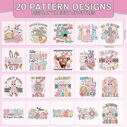 Dtf Transfers Ready to Press - 20 Pcs Easter Iron on Transfers for T-Shirts, Jesus Bunny Egg Iron on Patches Stickers, Heat Vinyl Decals for Clothes Bag DIY Crafts Fabric Decor