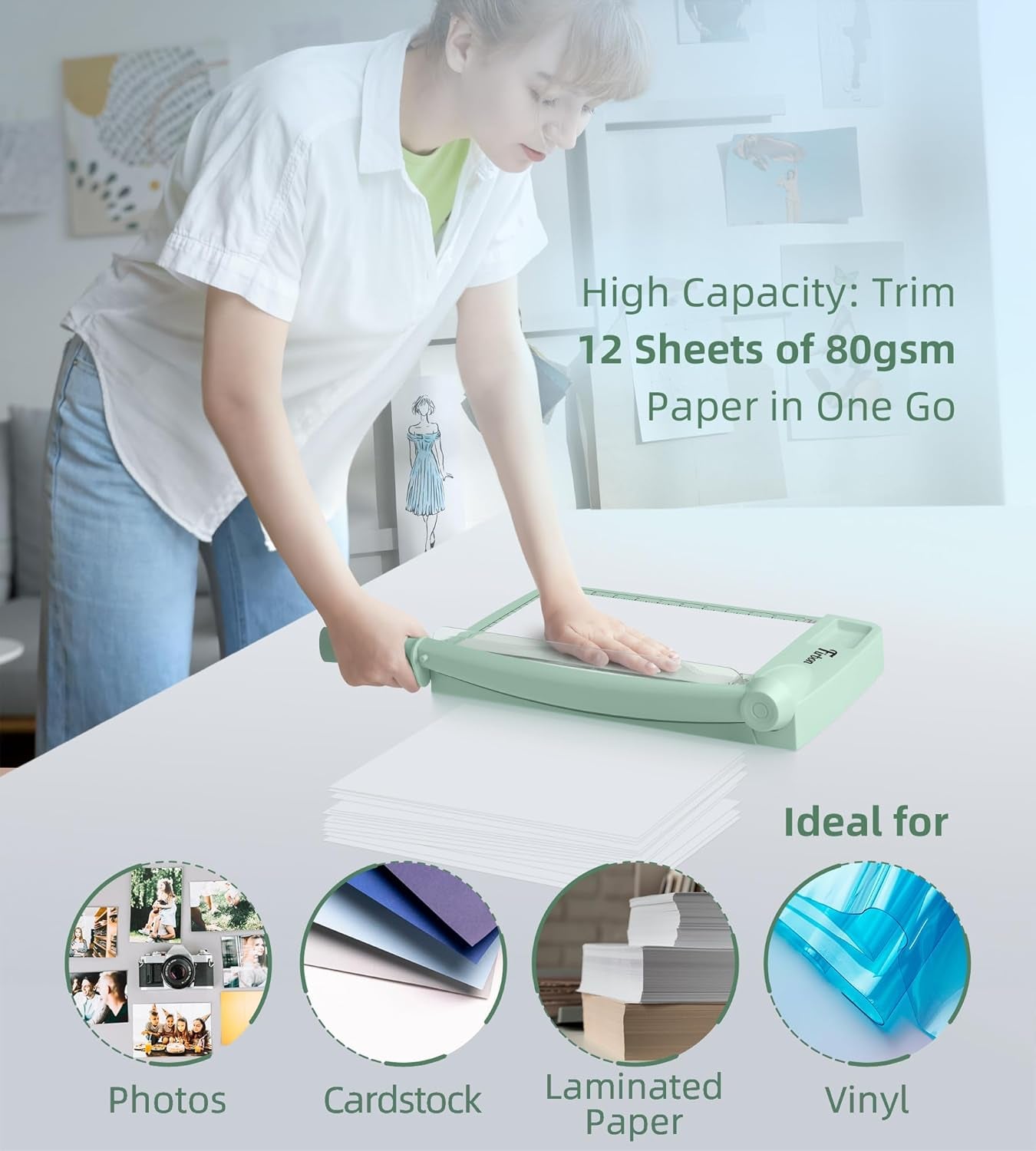 Firbon 12 Inch Guillotine Paper Cutter, Heavy Duty Paper Trimmer | 12-Sheet Capacity | Morandi | Dual Scale | Paper, Cardstock & Photo Trimming | Scrapbooking Craft | Office, Home & Studio Use