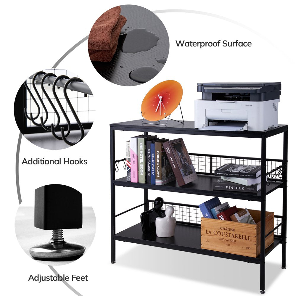 40"W Large Kitchen Island, 3 Tier Utility Mobile Cart Wine Storage Rolling Coffee Bar, Black