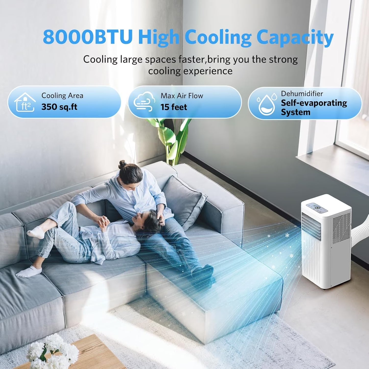 Portable Air Conditioners,8000 BTU,4 in 1 Portable AC Unit with Window Kits, Fan & Dehumidifier Modes,Cools up to 350 Sq.Ft,Led Display/Remote Control,24H Timer for Living Room,Bedroom