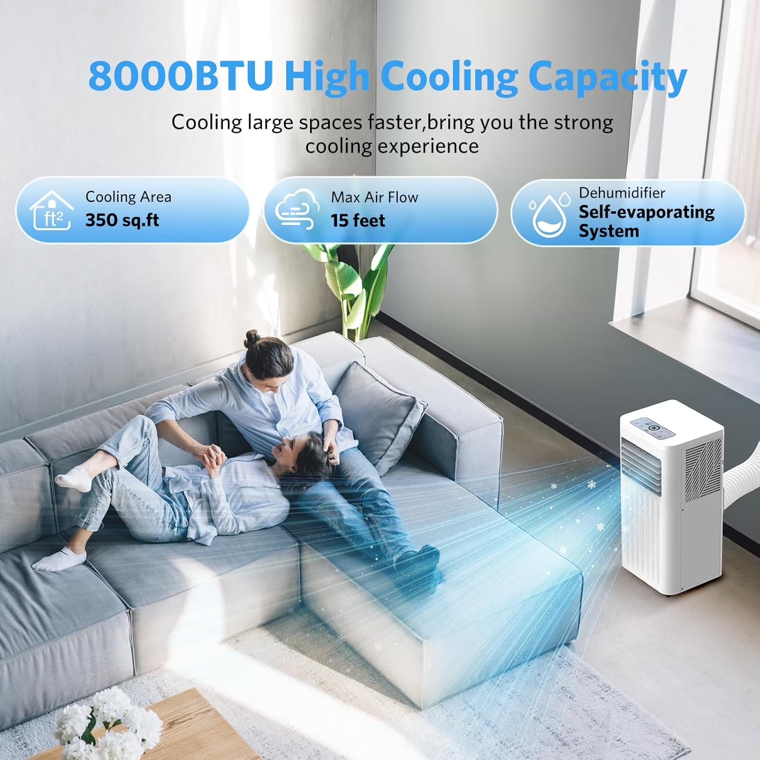 Portable Air Conditioners,8000 BTU,4 in 1 Portable AC Unit with Window Kits, Fan & Dehumidifier Modes,Cools up to 350 Sq.Ft,Led Display/Remote Control,24H Timer for Living Room,Bedroom