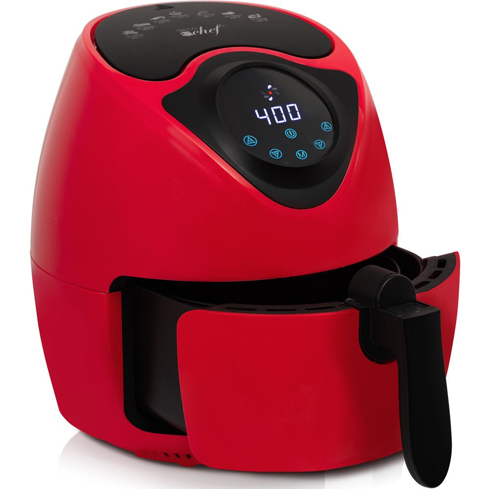 XL 14.5 Cup 3.7 QT Digital Air Fryer Cooker with 7 Smart Programs, Healthy Oil Free Cooking, LED Touch Screen, Non-Stick Coated Basket, Timer, and Cookbook (Red)