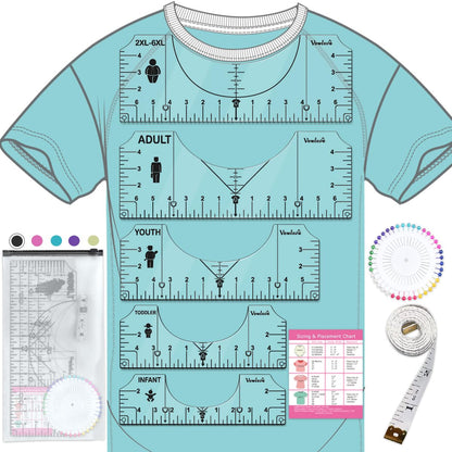Vowlove T-Shirt Ruler for Precise Alignment, Center & Left Chest Placement Tool for Shirt Making, Compatible with Cricut, Heat Press, HTV, Vinyl, DTF, Sublimation