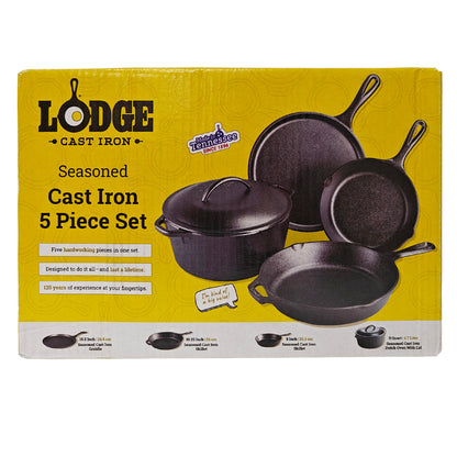 Cast Iron Seasoned 5-Piece Set with Skillet, Griddle & Dutch Oven