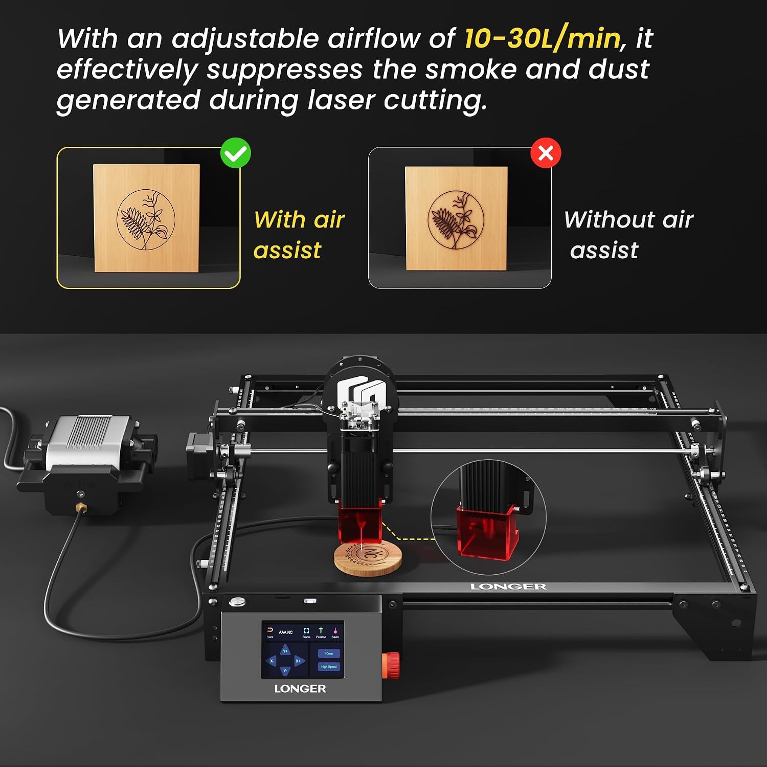 LONGER Laser Engraver Ray5 10000Mw Engraver Machine DIY CNC Laser Cutter Tool for Metal Glass Wood Working Area 15.7 "X15.7" with Air Assist Rotary Roller Kit Laser