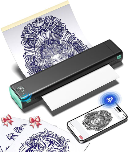 Phomemo Tattoo Stencil Printer, M08F Wireless Thermal Tattoo Printer with 10Pcs Transfer Paper, Compatible with Phone/Tablet/Pc, Tattoo Supplies for Tattoo Artist & Beginner, Black & Green