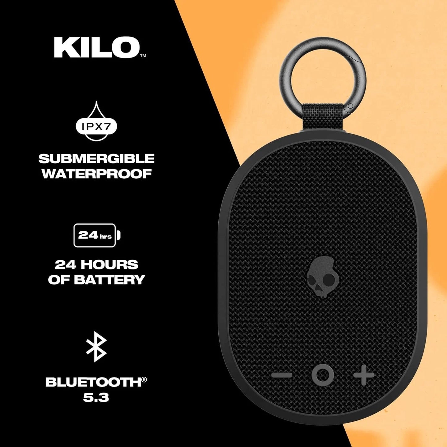 Kilo XT Wireless Bluetooth Speaker - IPX7 Waterproof Mini Speaker with 24 Hour Battery and True Wireless Pairing - for Outdoor, Black