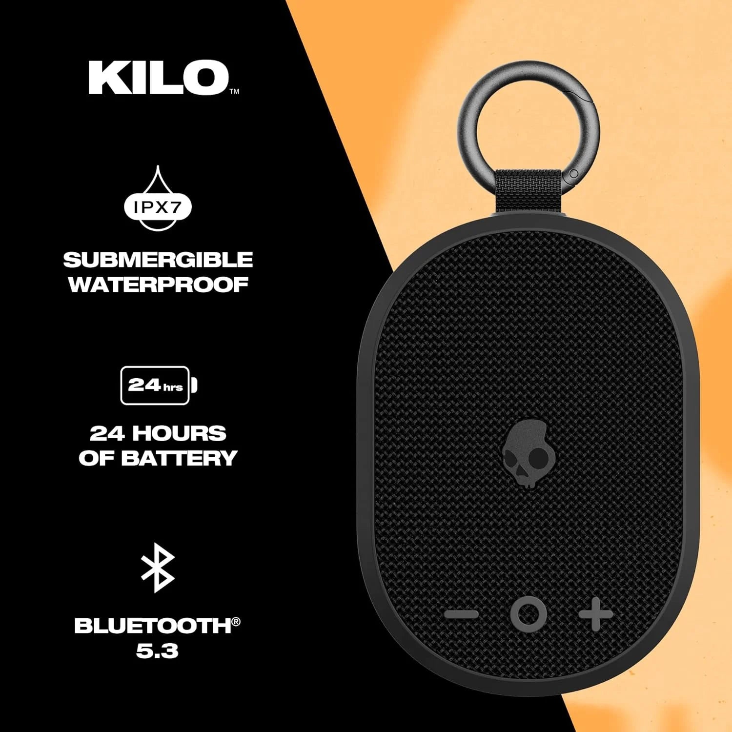 Kilo XT Wireless Bluetooth Speaker - IPX7 Waterproof Mini Speaker with 24 Hour Battery and True Wireless Pairing - for Outdoor, Black