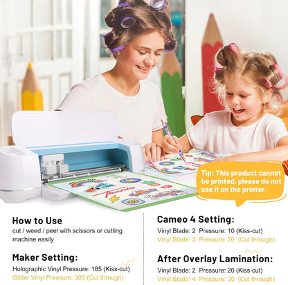 Holographic Laminate Sheets for Stickers Self Adhesive Vinyl Laminating Sheets Holographic Sticker Paper Clear Vinyl for Inkjet Printer 8.26" X 11.69" A4 28 Sheets (Rainbow,Gem,Star, Sparkle)