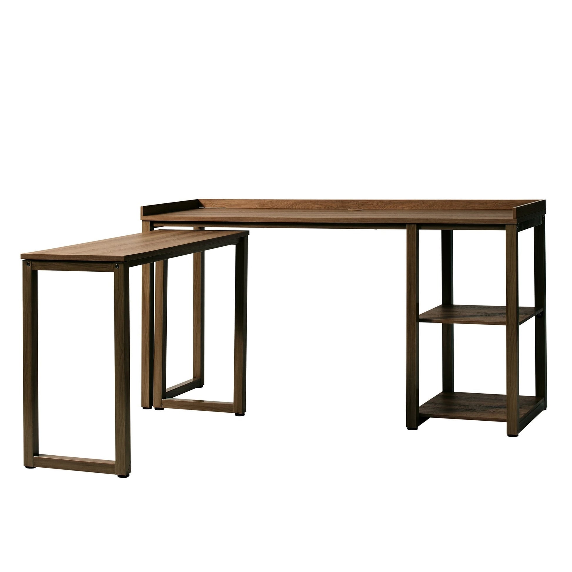 Ezra Modular L Desk with 2-Cube Storage, Walnut Finish