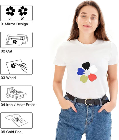 HTVRONT HTV Roll Heat Transfer Vinyl - 12" X 8Ft White HTV Vinyl for Shirts, Iron on Vinyl for All Cutting Machine - Easy to Cut & Weed for Heat Transfer Design (White)