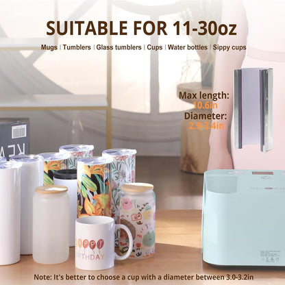 Auto Tumbler Heat Press Machine - Mug Heat Press Heat up Fast & Even, Professional Tumbler Press High-Security for 2.95-3.18Inch Sublimation Tumblers, Cups, Glasses and Mugs (Blue)