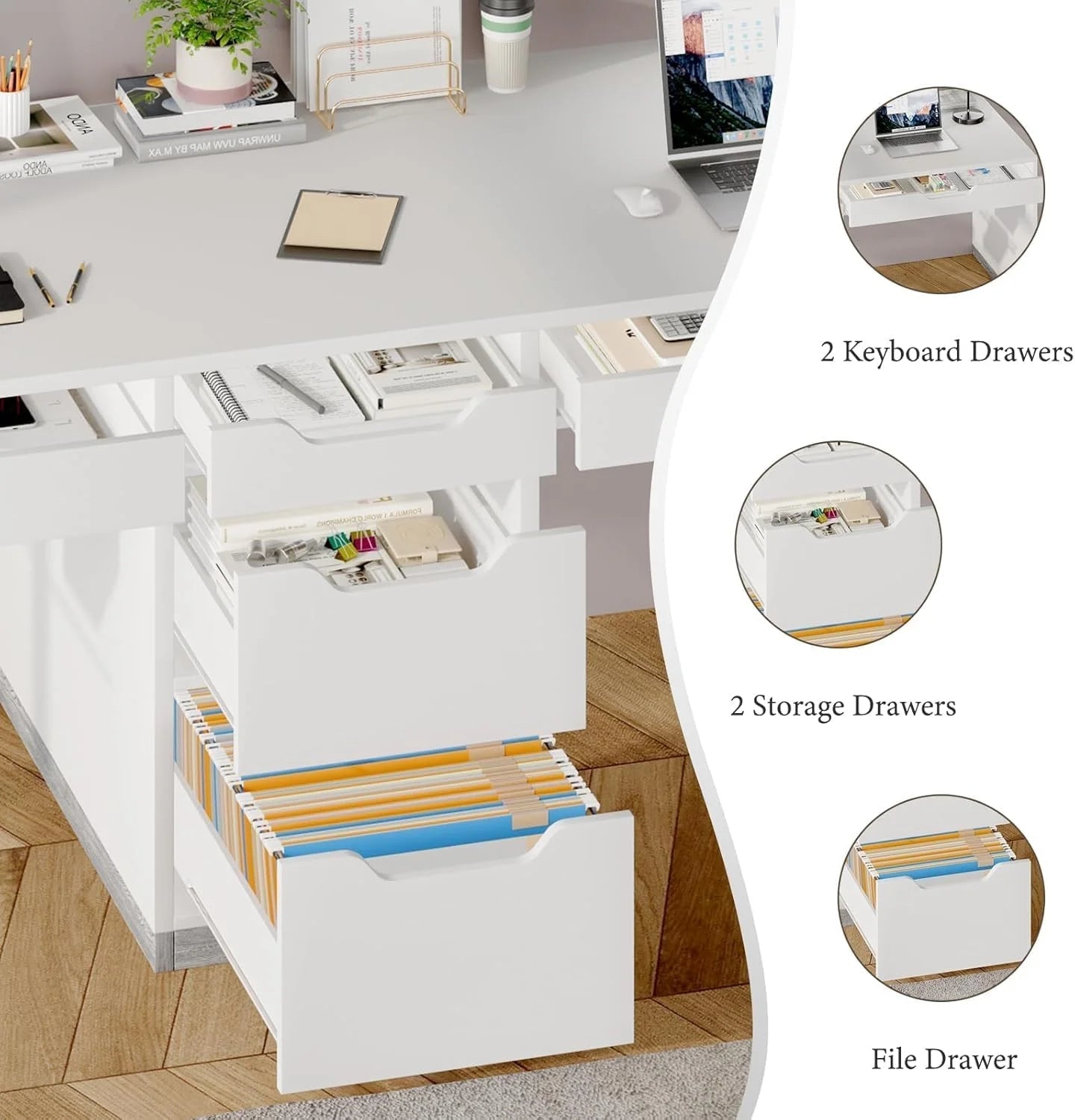 78 Inch Two Person Desk, 2 Person Desk with 5 Drawers, Double Desk for Two People, Computer Desk for Home Office, White