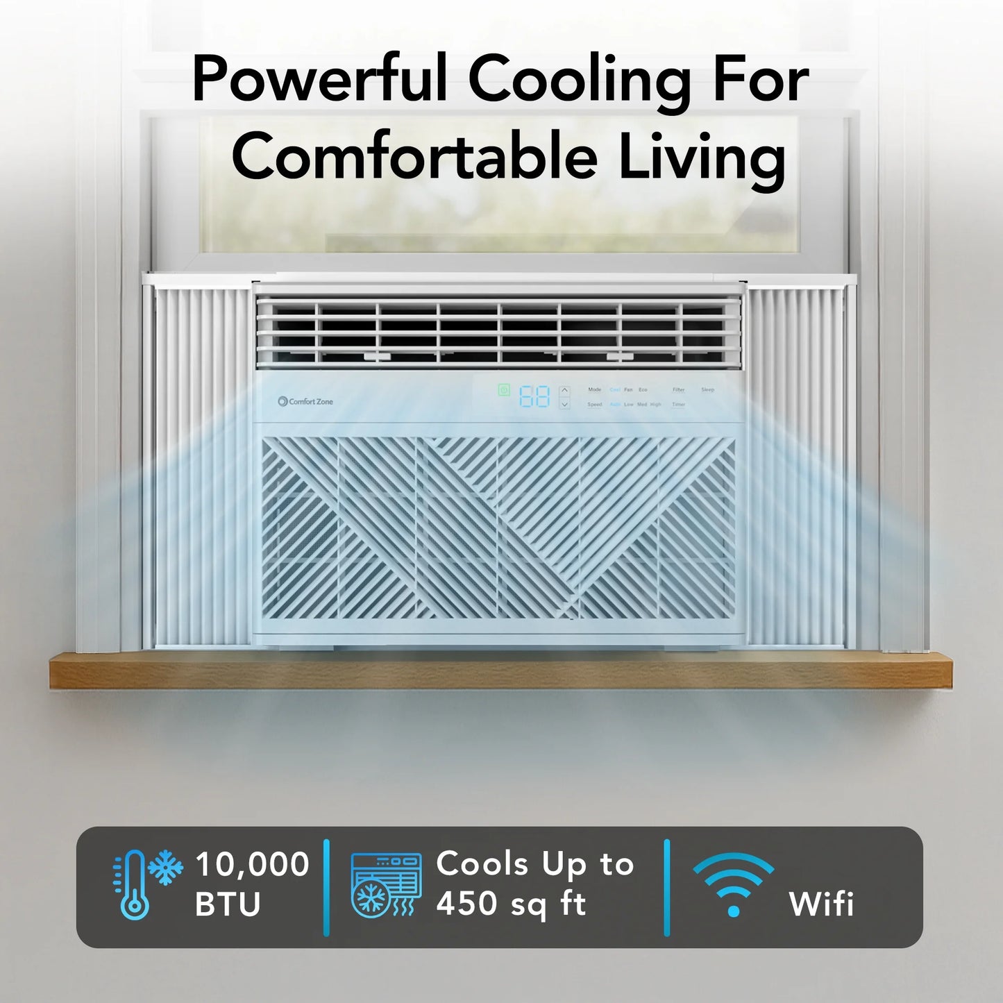 10,000 BTU Window Mounted Air Conditioner with Remote Control, Wi-Fi