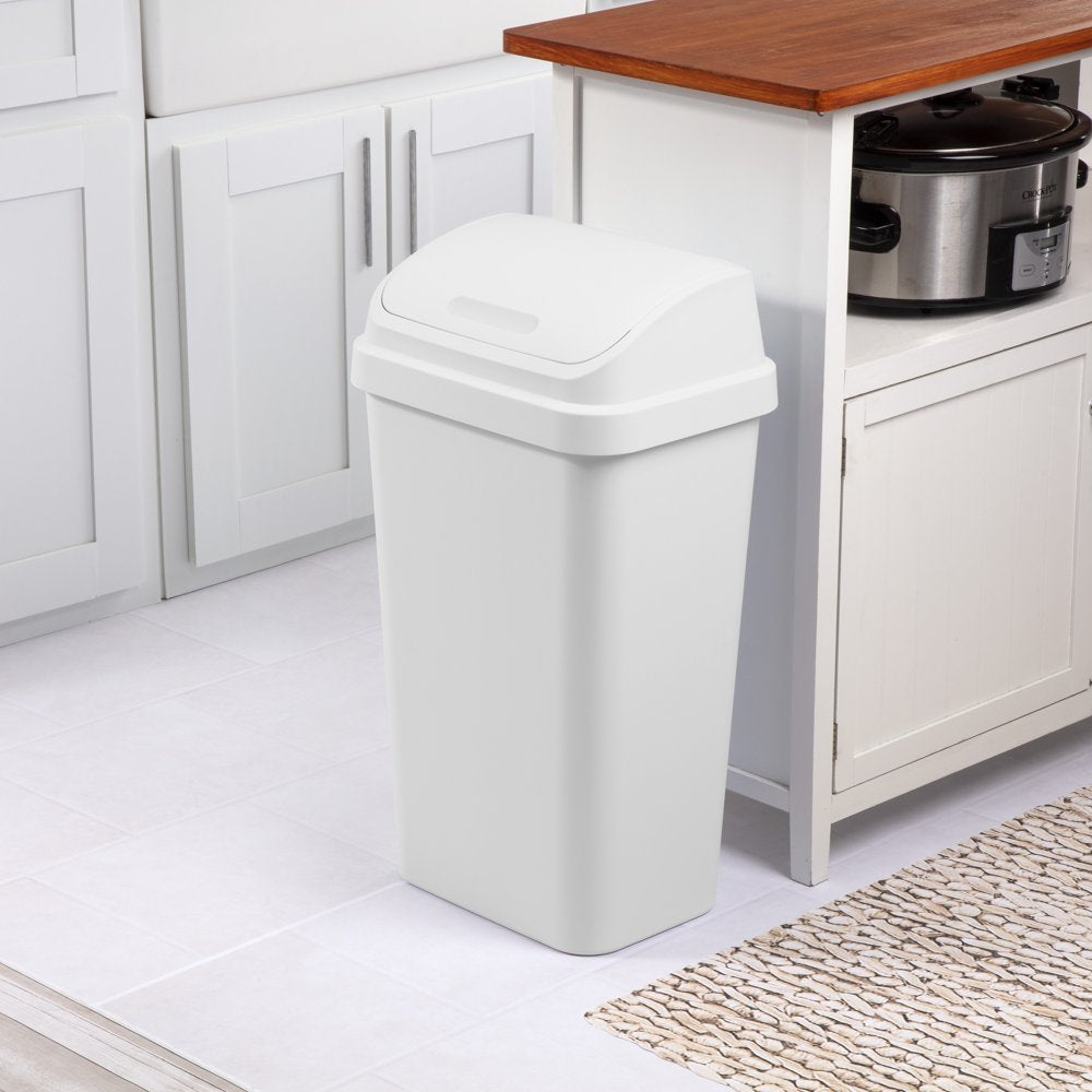 13 Gallon Trash Can, Plastic Swing Top Kitchen Trash Can, White