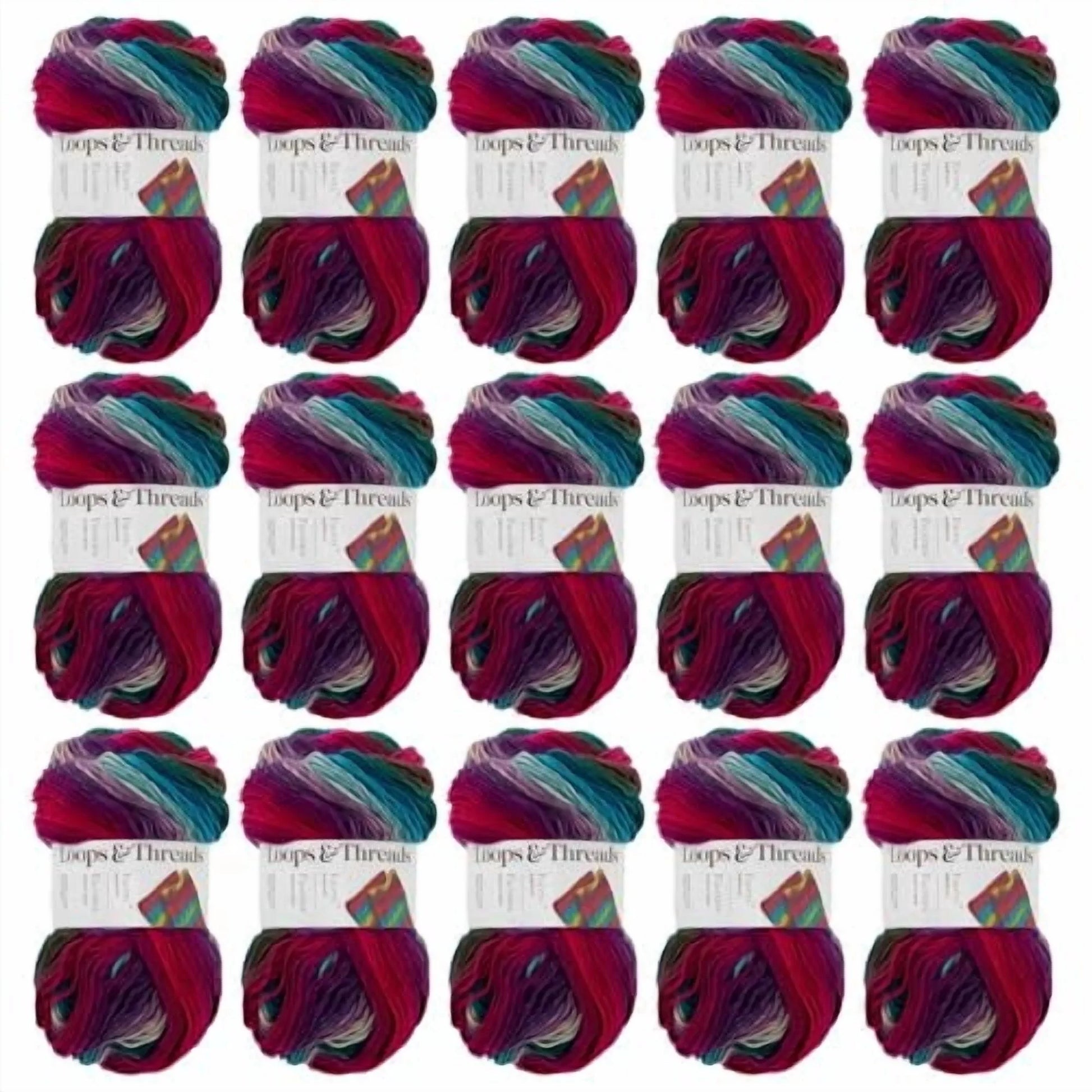 Loops & Threads Vivid Facets Yarn - Medium Weight Yarn for Knitting, Crochet, Weaving, Arts & Crafts, 15 Pack