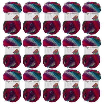 Loops & Threads Vivid Facets Yarn - Medium Weight Yarn for Knitting, Crochet, Weaving, Arts & Crafts, 15 Pack