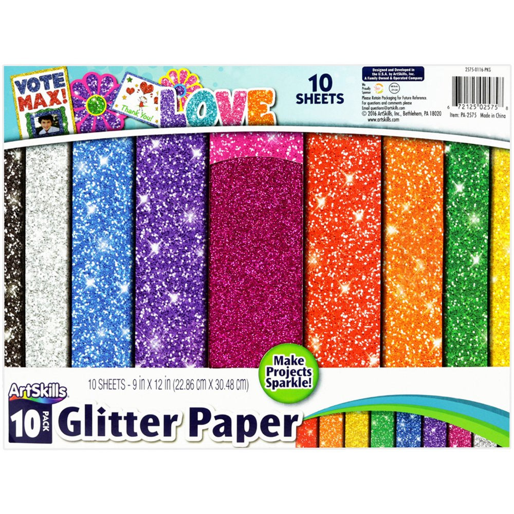 9 In. X 12 In. Sparkle Glitter Craft Paper, Assorted Colors, 10 Sheets