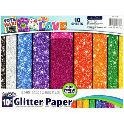 9 In. X 12 In. Sparkle Glitter Craft Paper, Assorted Colors, 10 Sheets