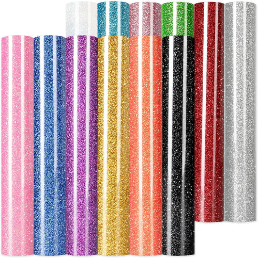 Glitter HTV Heat Transfer Vinyl - 13 Sheets 12" X 10"Glitter Iron on Vinyl for T-Shirts, Sparkle HTV Compatible with Cricut & Silhouette,Easy to Cut & Weed