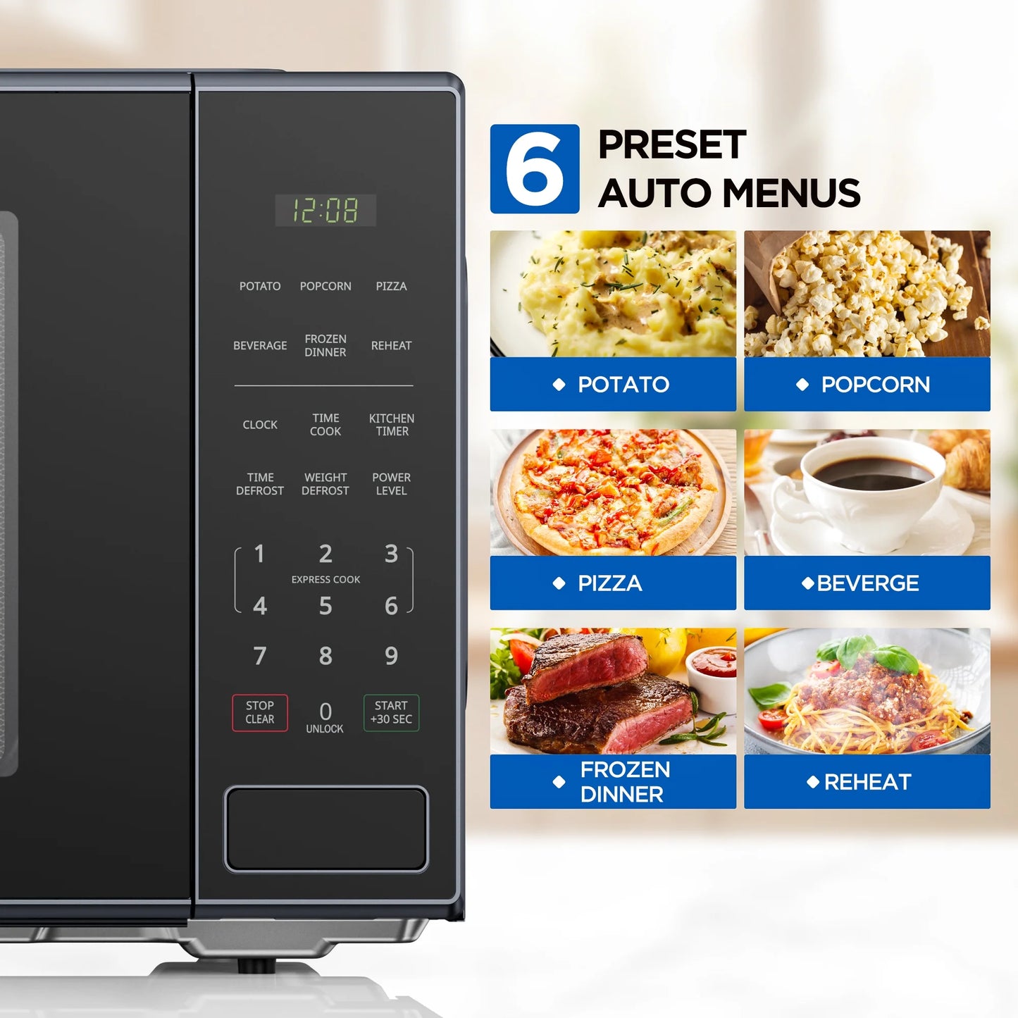 2.2 Cu Ft Countertop Microwave Oven, Black, New