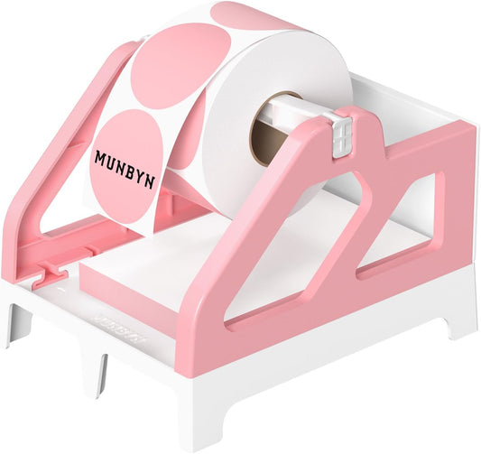 MUNBYN Label Holder for Rolls and Fan-Fold Labels, Thermal Sticker Roll Holder for Desktop Thermal Printer Shipping Supplies Industrial Paper, Pink