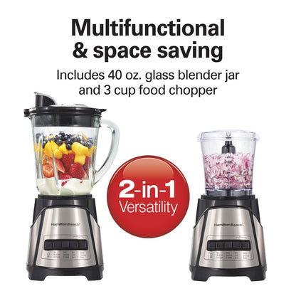 Power Elite Multi-Function Blender with Mess Free 40 Oz. Glass Jar and 3-Cup Chopper, Mini Food Processor, 700 Watts, Stainless Steel, 58149