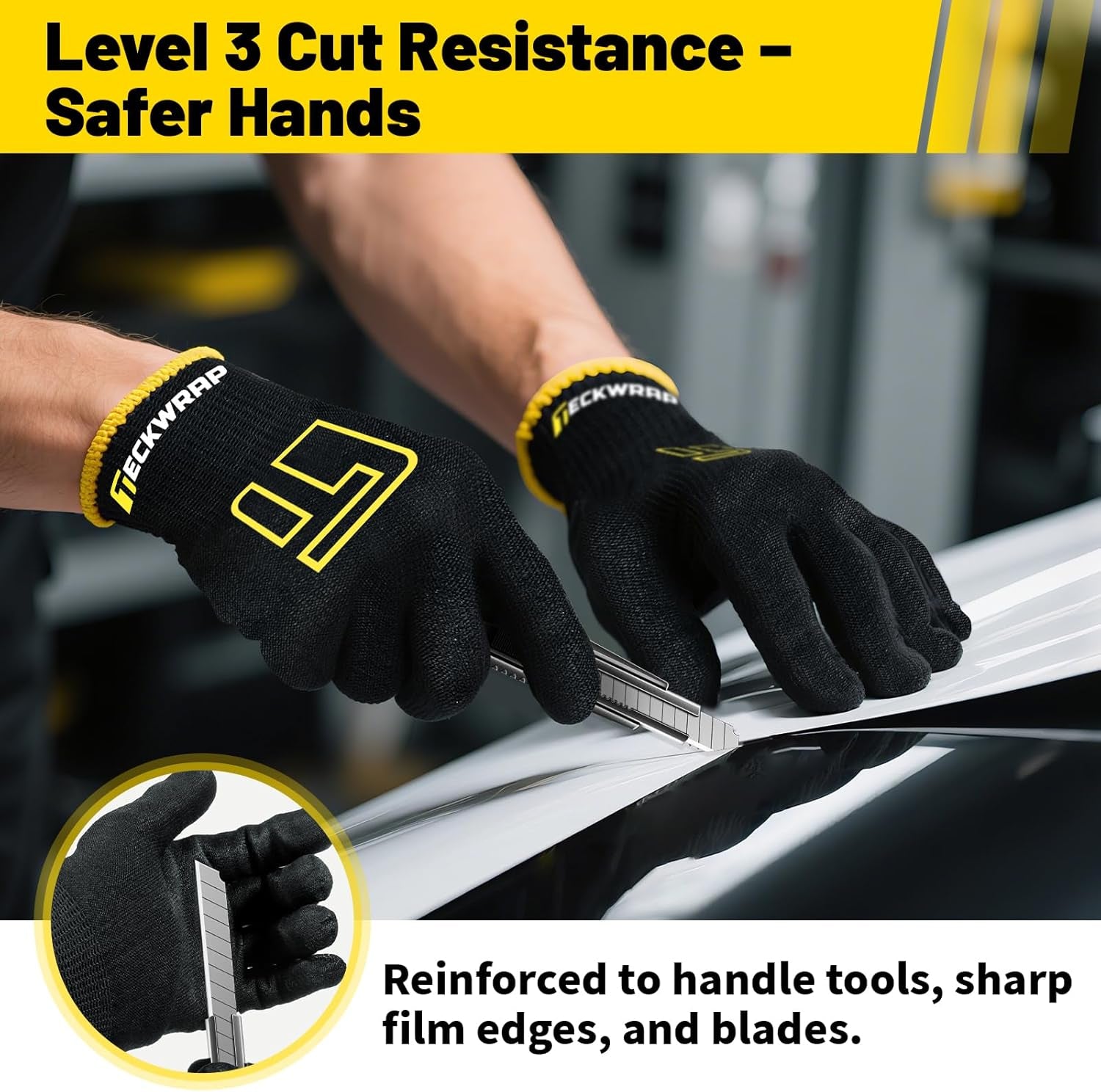 Vinyl Wrap Gloves 2 Pairs XL Black Cut Resistant Work Gloves for Car Wrapping Window Tinting Level 3 Protection Flexible Fit for Installers