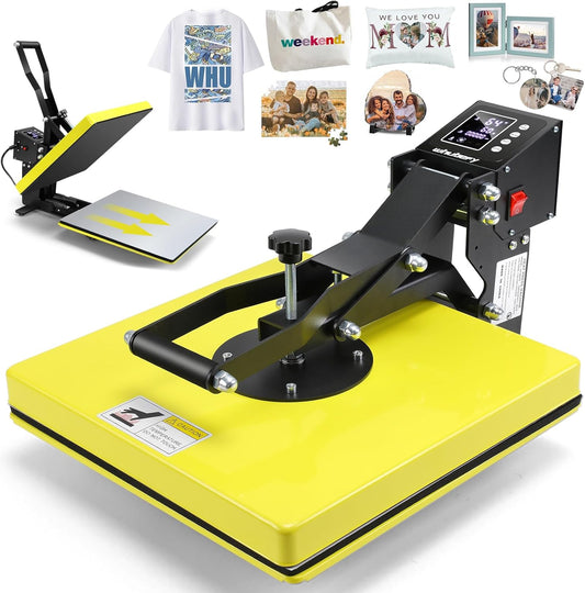 Whubefy Heat Press 15X15, Slide Out Press Machine for T-Shirts W/ 3 Pre-Set Modes, Dual-Tube Fast Heating, High Pressure Digital Industrial Clamshell Sublimation Printer for Bag, Pillow, Puzzle & More