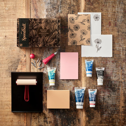 Speedball Deluxe Block Printing Kit - Includes Inks, Brayer, Bench Hook, Lino Handle and Cutters, Speedy-Carve Block, Mounted Linoleum Block (3472)