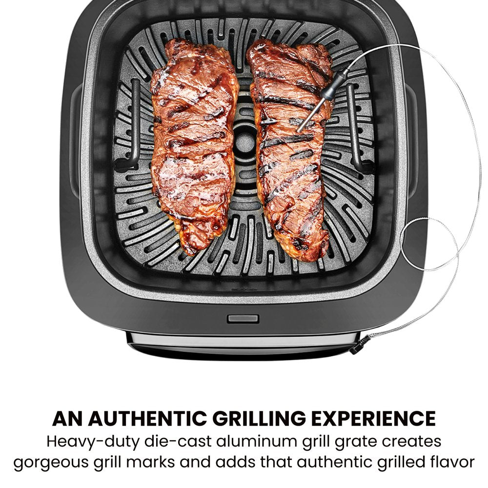 5-In-1 Air Fryer + Indoor Grill with Cooking Thermometer, 7.4Qt Capacity, Stainless Steel