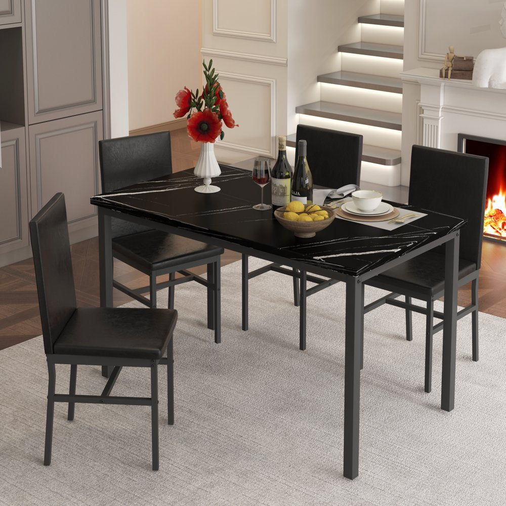 Rectangle Dining Table Set, 5 Piece Dining Set, Dine Table and 4 Faux Leather Chairs, Compact Kitchen Table Set for Home, Breakfast Nook, Cafeteria Dining Room, JA4330