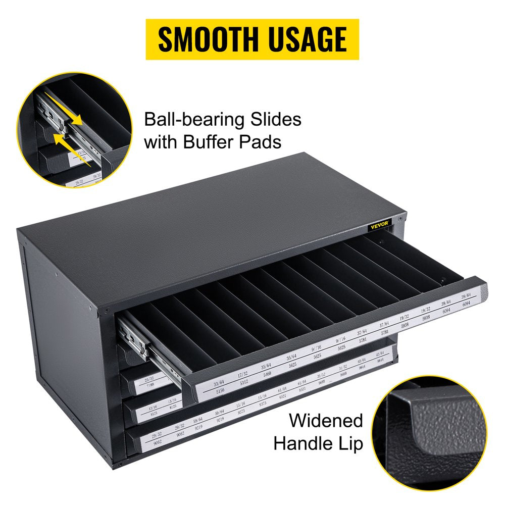 Drill Bit Dispenser Cabinet, Five-Drawer Drill Bit Dispenser, 1/2" Reduced Shank Drill Bit Organizer Cabinet, Drill Dispenser Organizer Cabinet for Sizes 33/64" to 63/64" in 1/64" Increments