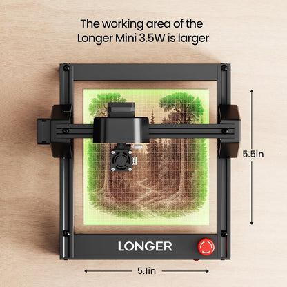 LONGER RAY5 Laser Engraver 3500Mw High Precision 0.04 * 0.04Mm Mini Laser Cutter and Engraving Machine 130X140Mm Working Area for Wood Metal Acrylic Glass