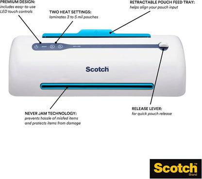 Scotch PRO Thermal Laminator and Pouch Bundle, 2 Roller System, Never Jam Technology Automatically Prevents Misfed Items (TL906) with 100-Pack Scotch Thermal Laminating Pouches