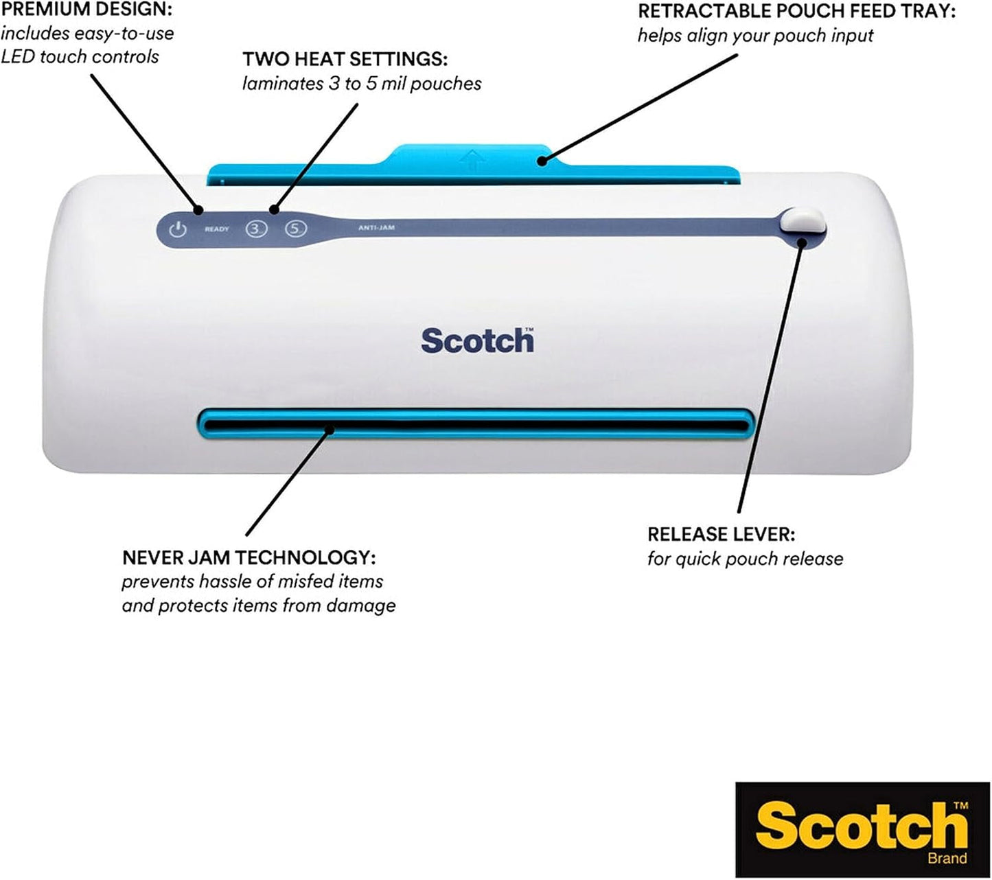 Scotch PRO Thermal Laminator and Pouch Bundle, 2 Roller System, Never Jam Technology Automatically Prevents Misfed Items (TL906) with Scotch Thermal Laminating Pouches, 200-Pack (TP3854-200)