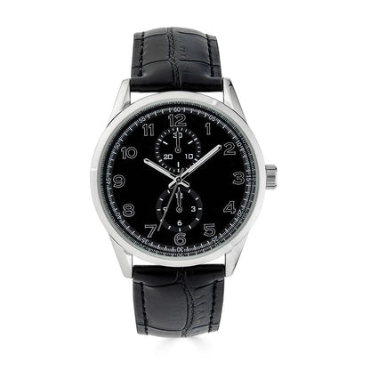41MM Men'S Silver Tone Black Dial Easy Read Strap Black Watch