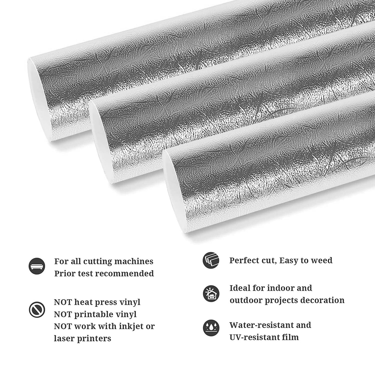 Metallic Textured Chrome Self Adhesive Vinyl Craft Permanent Vinyl for DIY Designs, Home Decoration Roll, 1Ft X 5Ft, Silver