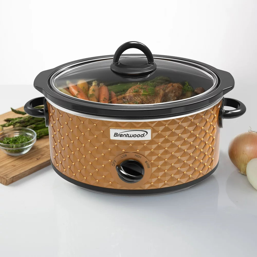 SC-136C 3.5-Quart Diamond-Pattern Slow Cooker, Brown