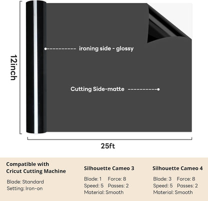 Auto Heat Press Machine - 15X15 Smart T Shirt Press Machine &  HTV Roll Heat Transfer Vinyl - 12" X 25Ft Black Iron on for T-Shirts, Easy to Weed & Transfer HTV