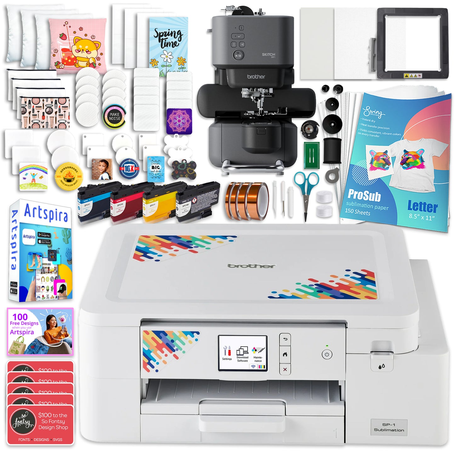 Brother SP-1 Sublimation Printer with Skitch Embroidery Machine Bundle