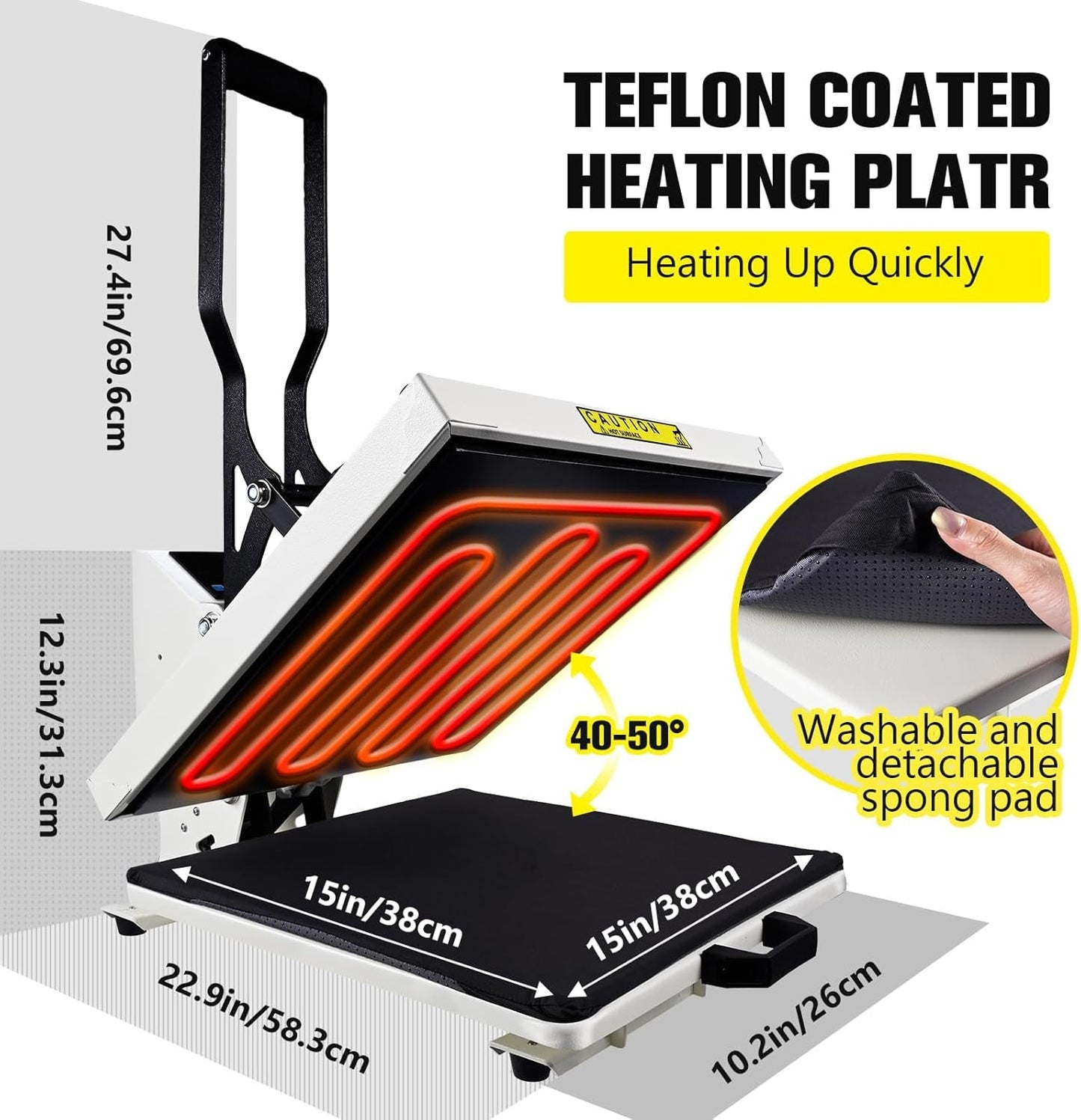 Colorsub Heat Press Machine for T-Shirt 15X15, Digital Industrial Quality Heat Press Machine Clamshell Transfer Sublimation Print Press Machine White