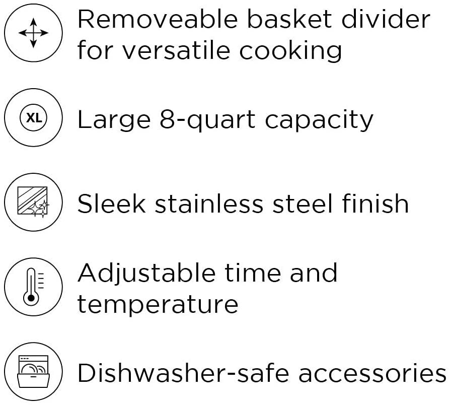 Turbo Fry Stainless Steel Air Fryer with Basket Divider, 8 Quart