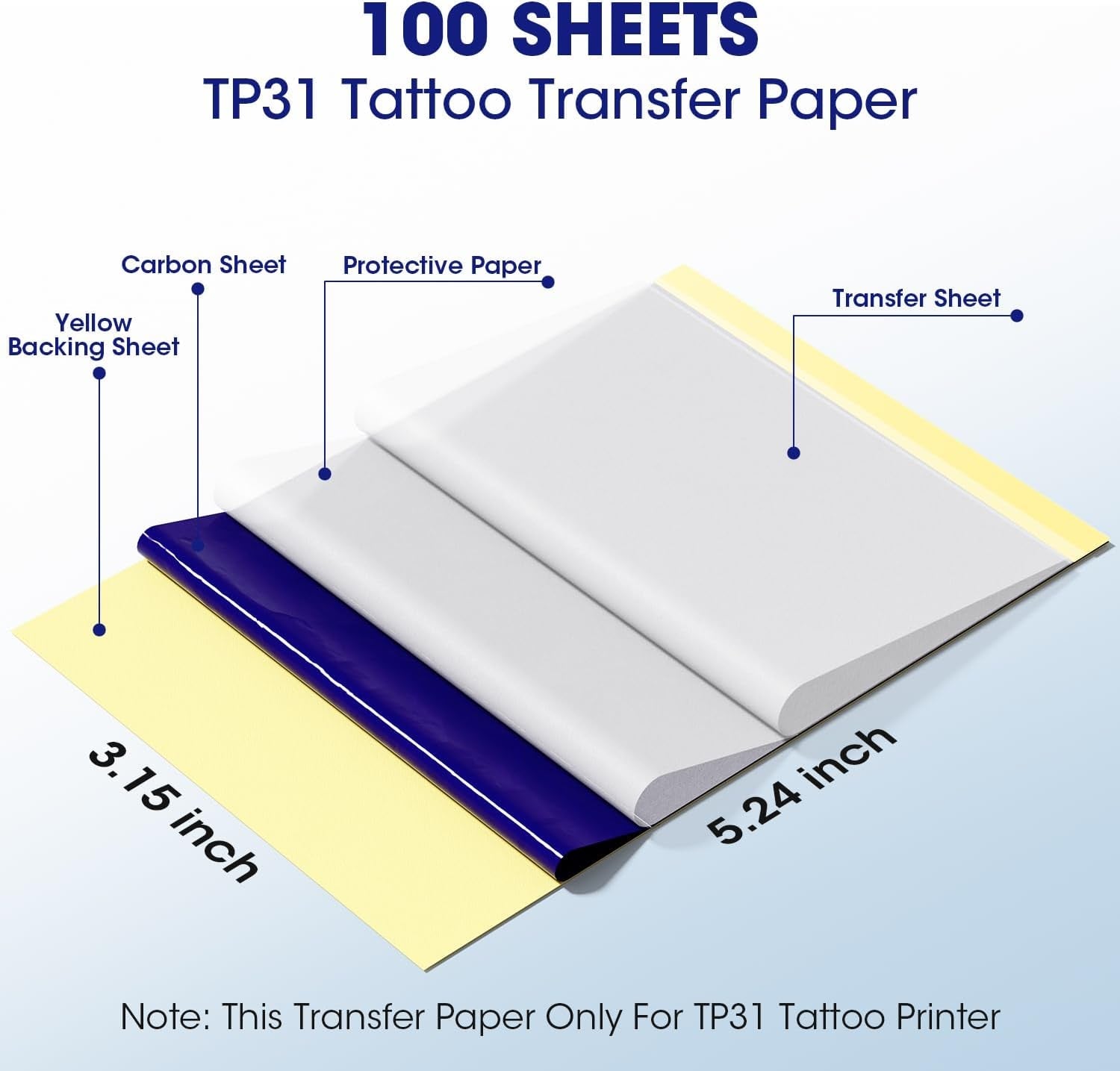 Phomemo TP31 Tattoo Transfer Paper Only for TP31 Tattoo Machines Printer, 3.15" X 5.24" Transfer Paper, 100Pcs