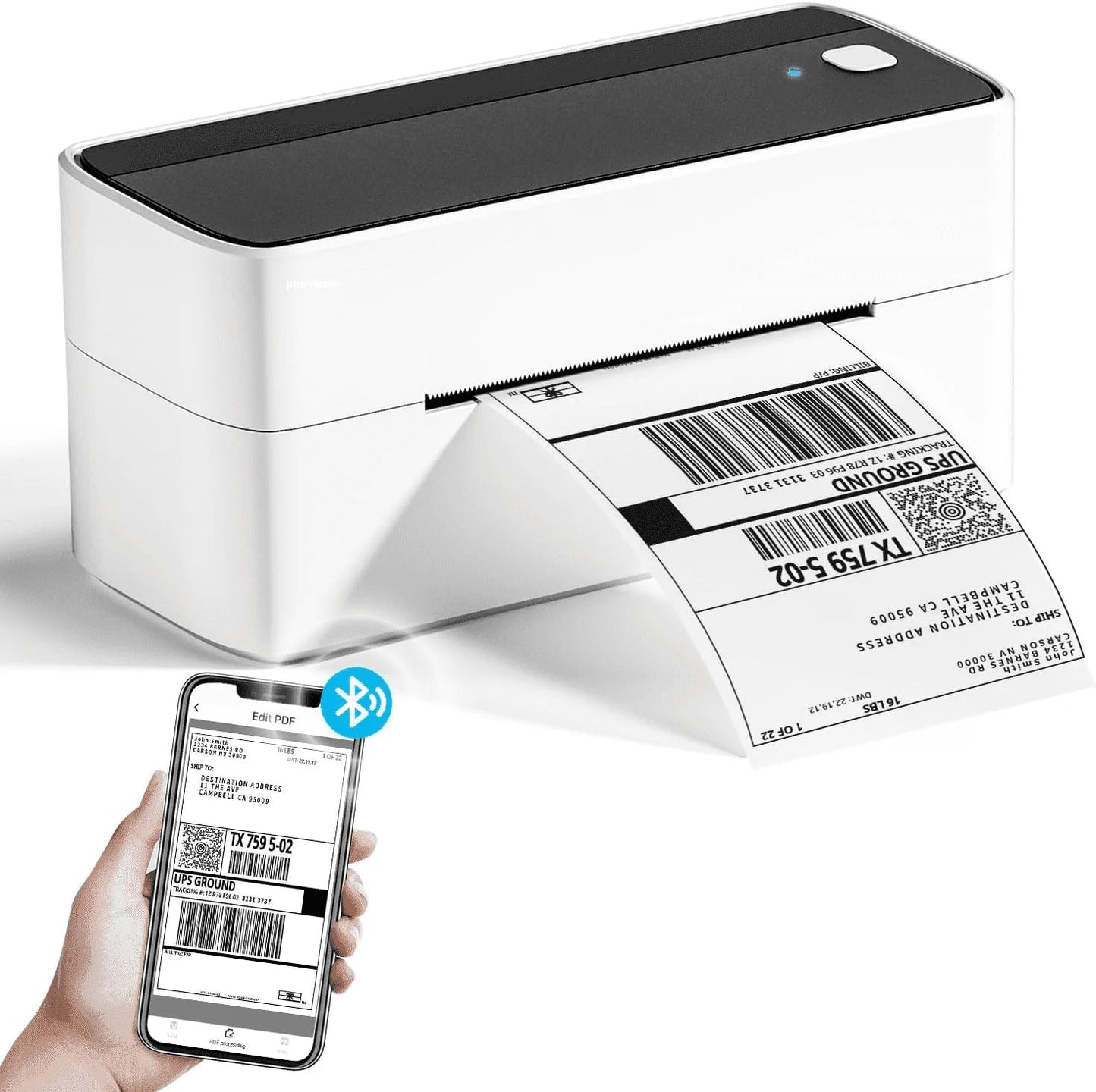 Wuduguer Shipping Label Printer - 241BT 4X6 Wireless Thermal Label Printer, Bluetooth Thermal Label Printers for Small Business, Compatible with Iphone, Android, Amazon, Shopify, Ups（Black）
