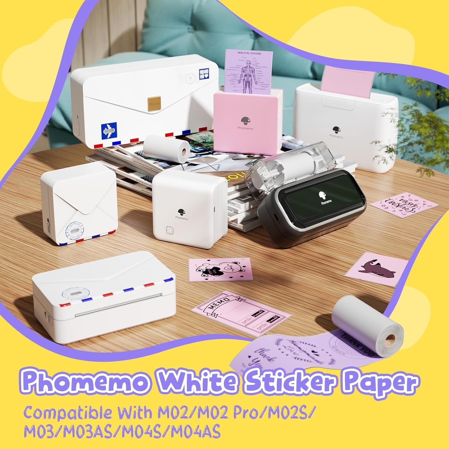 Phomemo Purple Self-Adhesive Thermal Paper, Glossy Sticker Paper Label for Phomemo M02/M02 Pro/M02S/P2S/M03/M04S Mini Sticker Printer, 50Mm X 3.5M, Diameter 28Mm, 3-Rolls, Image Time 20 Years