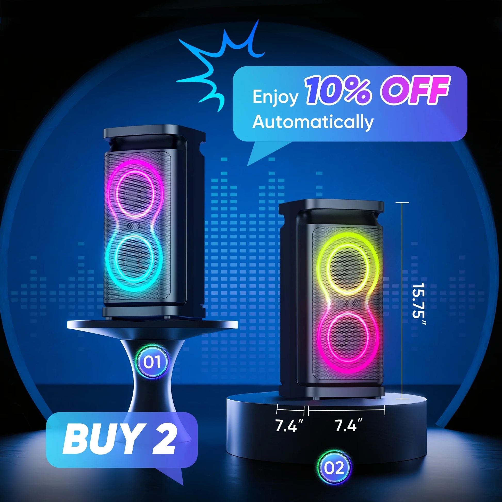 Portable Party Speaker with Loud Sound and Microphone Jack, IPX7 Wireless Outdoor Bluetooth Speaker Support USB TF AUX, for DJ, Karaoke Night, Indoor and Outdoor Party