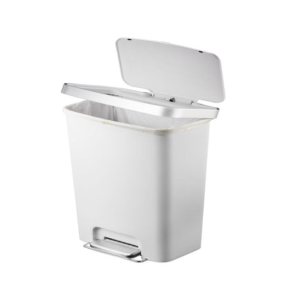 11.9 Gallon Trash Can, Plastic Step-On Kitchen Trash Can, White