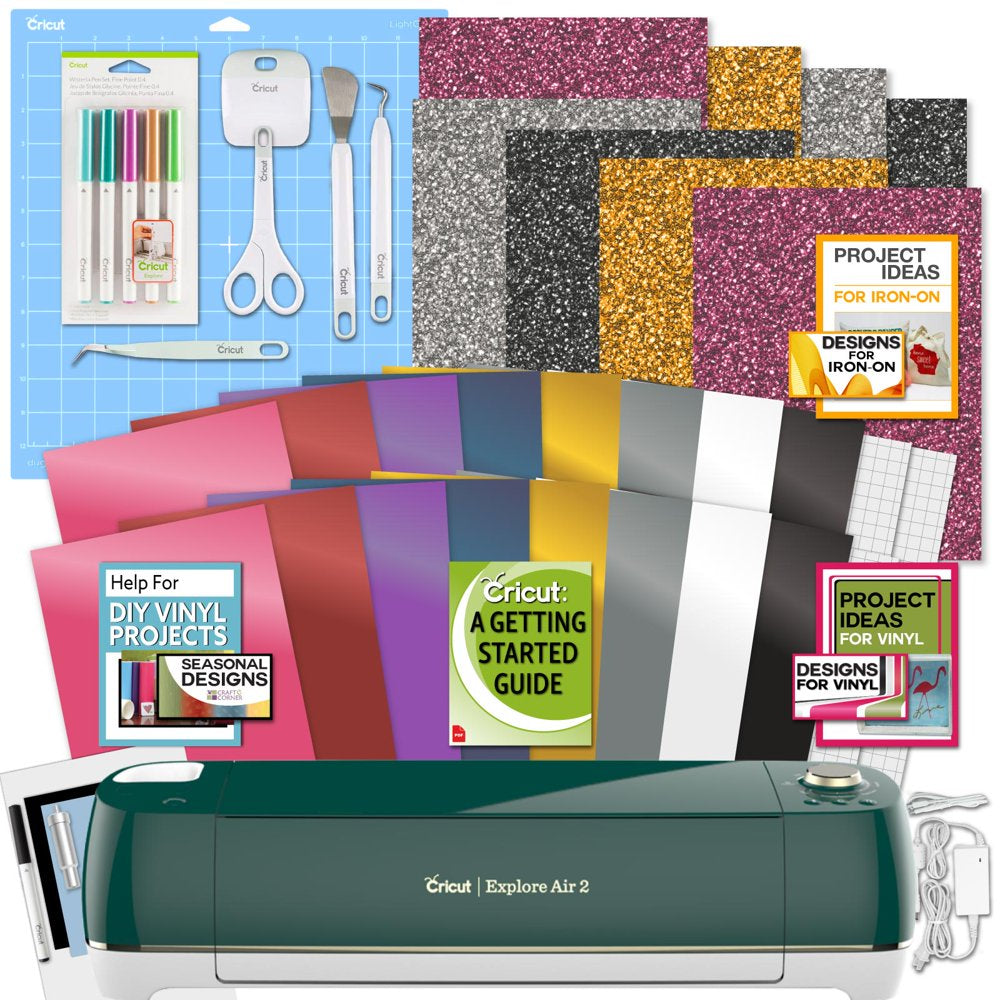 Emerald Explore Air 2 Machine with Double Iron-On and Vinyl Packs, Tool Kit and Pens Bundle