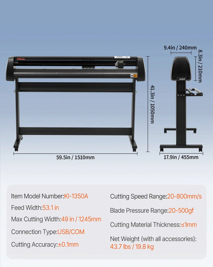 VEVOR Vinyl Cutter Plotter Machine, 53" Signmaster Software Sign Making Machine, 1350Mm Paper Feed Vinyl Cutter Plotter with Stand (53" 1350Mm)
